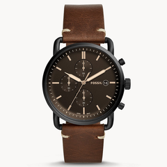 Fossil Commuter Chronograph Black Dial Brown Leather Strap Watch for Men - FS5403 Watches Fossil   