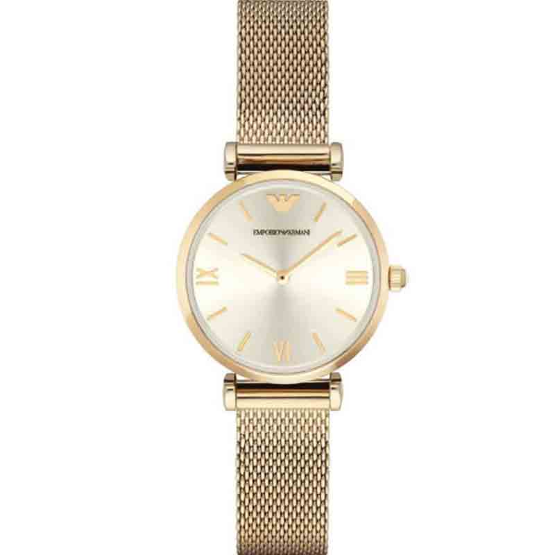 Emporio Armani Retro Gold Dial Gold Mesh Bracelet Watch For Women - AR1957 Watches Emporio Armani   