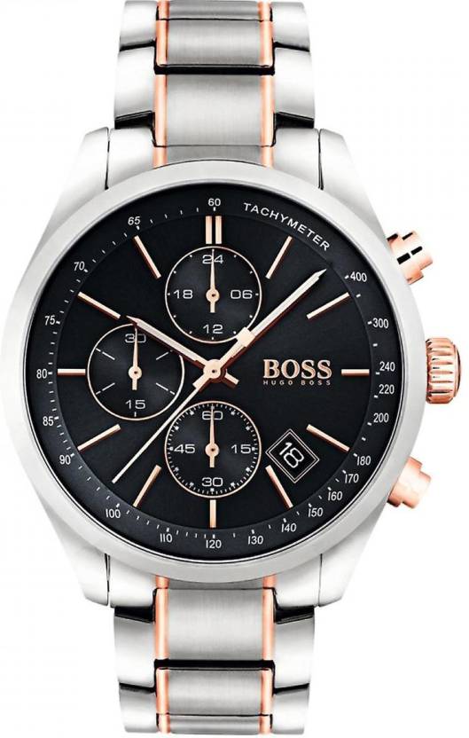 Hugo Boss Grand Prix Black Dial Two Tone Steel Strap Watch for Men - 1513473 Watches Hugo Boss   