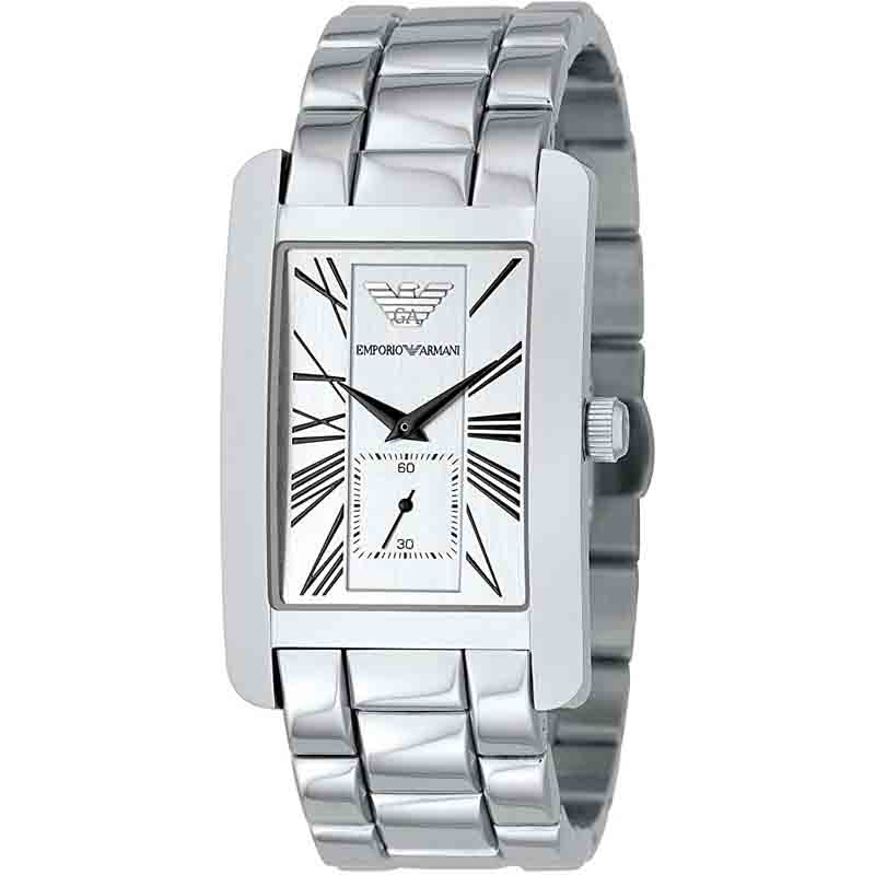 Emporio Armani White Dial Silver Stainless Steel Strap Watch For Men - AR0145 Watches Emporio Armani   