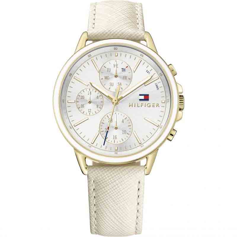 Tommy Hilfiger Carly Silver Dial Cream Leather Strap Watch for Women - 1781790 Watches Tommy Hilfiger   