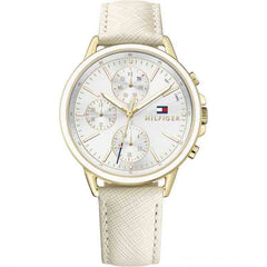 Tommy Hilfiger Carly Silver Dial Cream Leather Strap Watch for Women - 1781790 Watches Tommy Hilfiger   