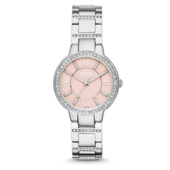 Fossil Virginia Pink Dial Silver Steel Strap Watch for Women - ES3504 Watches Fossil   