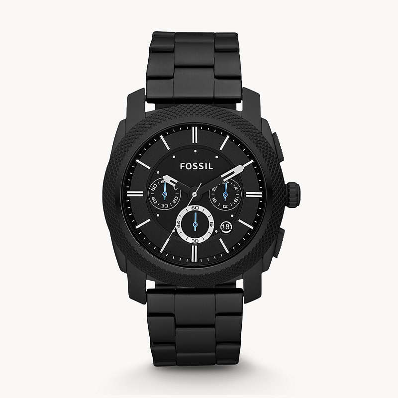 Fossil Machine Chronograph Black Dial Black Steel Strap Watch for Men - FS4552 Watches Fossil   