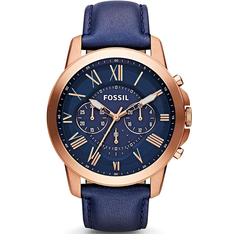 Fossil Grant Chronograph Blue Dial Blue Leather Strap Watch for Men - FS4835 Watches Fossil   