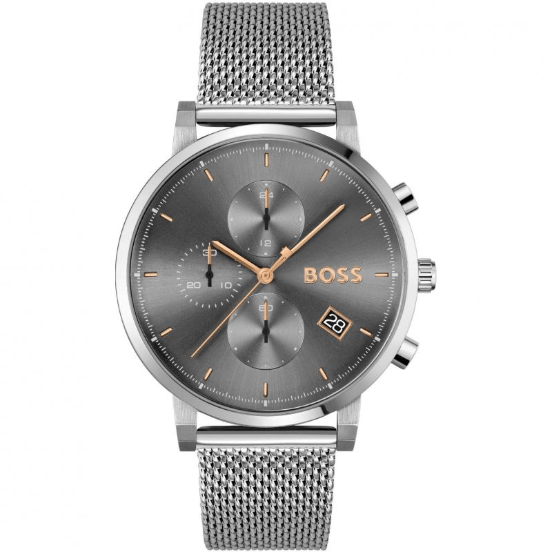 Hugo Boss Integrity Grey Dial Silver Mesh Bracelet Watch for Men - 1513807 Watches Hugo Boss   