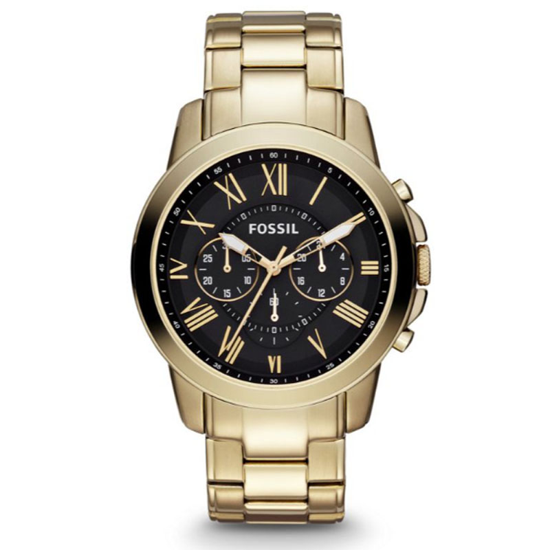 Fossil Grant Chronograph Black Dial Gold Steel Strap Watch for Men - FS4815 Watches Fossil   