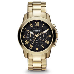 Fossil Grant Chronograph Black Dial Gold Steel Strap Watch for Men - FS4815 Watches Fossil   