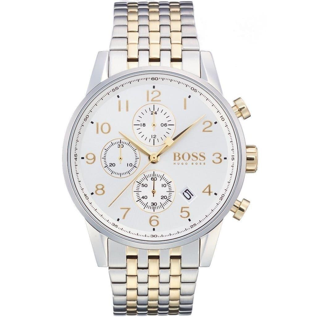 Hugo Boss Navigator White Dial Two Tone Steel Strap Watch for Men - 1513499 Watches Hugo Boss   