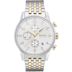 Hugo Boss Navigator White Dial Two Tone Steel Strap Watch for Men - 1513499 Watches Hugo Boss   