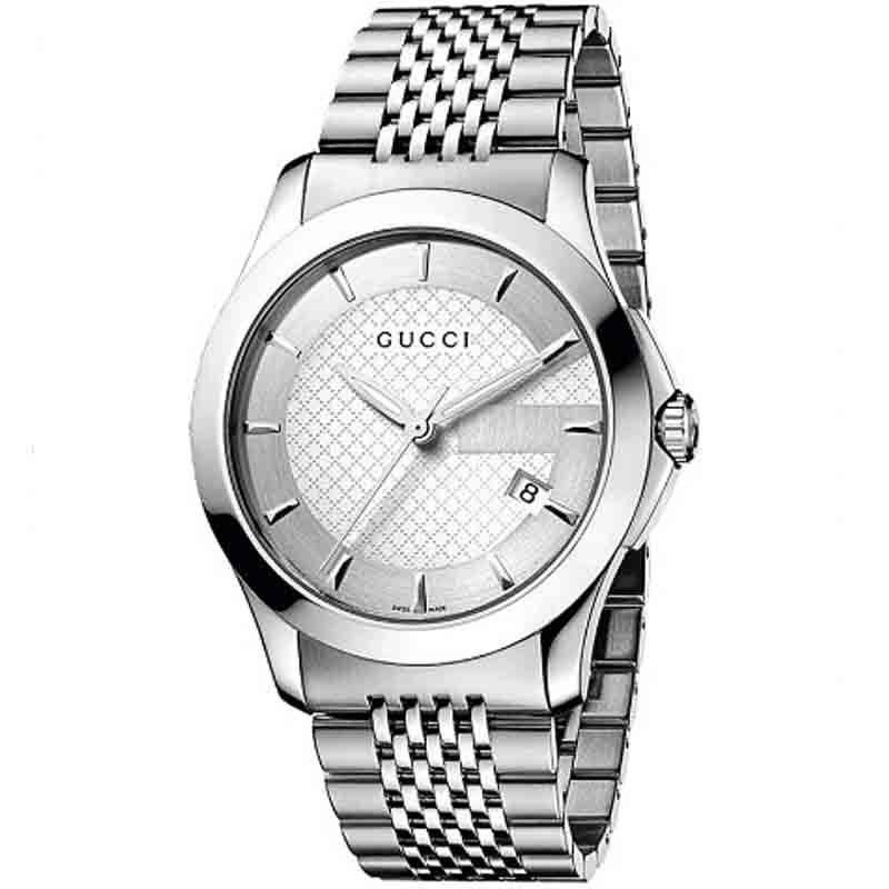 Gucci G Timeless Silver Dial Silver Steel Strap Watch For Men - YA126401 Watches Gucci   