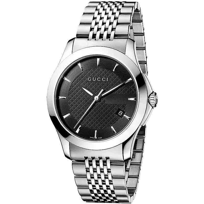 Gucci G Timeless Black Dial Silver Steel Strap Watch For Men - YA126402 Watches Gucci   