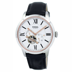 Fossil Townsman Automatic White Dial Black Leather Strap Watch for Men - ME3104 Watches Fossil   