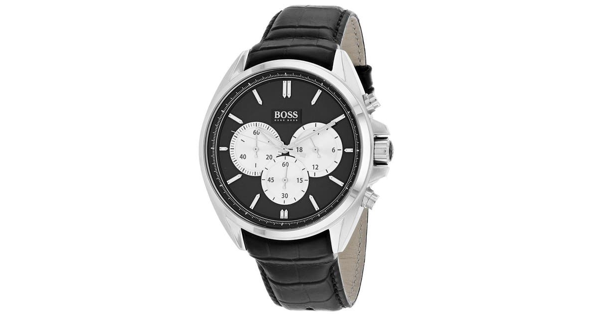 Hugo Boss Driver Black Dial Black Leather Strap Watch for Men - 1512879 Watches Hugo Boss   