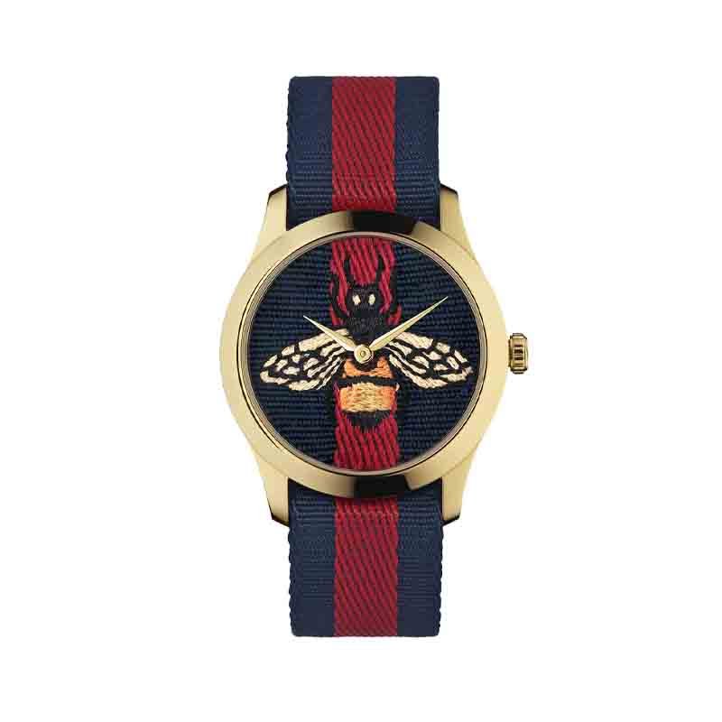 Gucci G Timeless Bee Red & Blue Dial Red Two Tone Nylon Strap Watch For Men - YA1264061 Watches Gucci   