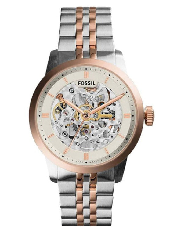 Fossil Townsman Automatic Skeleton White Dial Two Tone Steel Strap Watch for Men - ME3075 Watches Fossil   