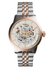 Fossil Townsman Automatic Skeleton White Dial Two Tone Steel Strap Watch for Men - ME3075 Watches Fossil   