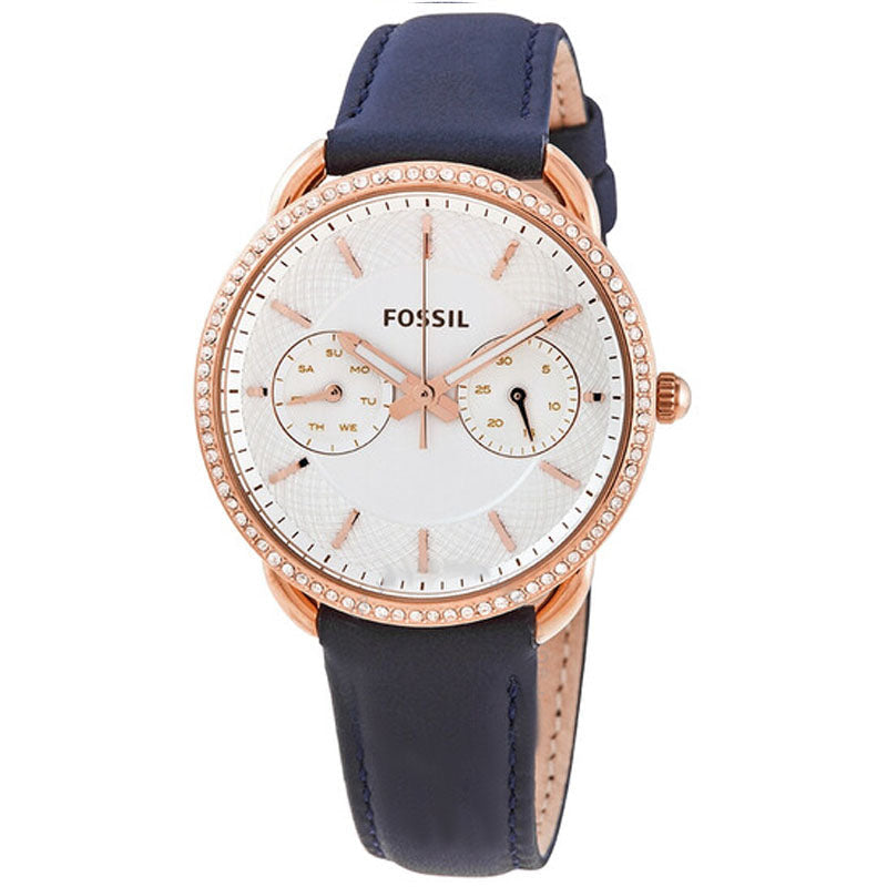 Fossil Tailor White Dial Blue Leather Strap Watch for Women - ES4394 Watches Fossil   