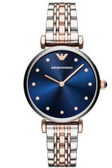 Emporio Armani Gianni T Bar Crystal Blue Dial Two Tone Stainless Steel Watch For Women - AR11092 Watches Emporio Armani   