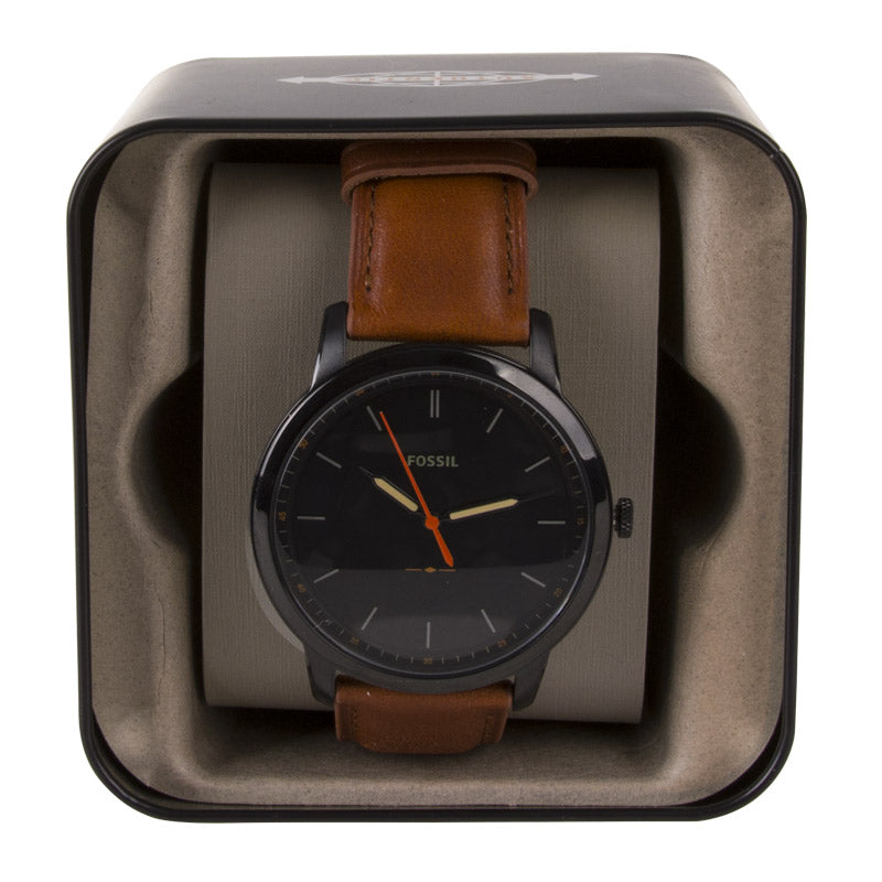 Fossil The Minimalist Black Dial Brown Leather Strap Watch for Men - FS5305 Watches Fossil   