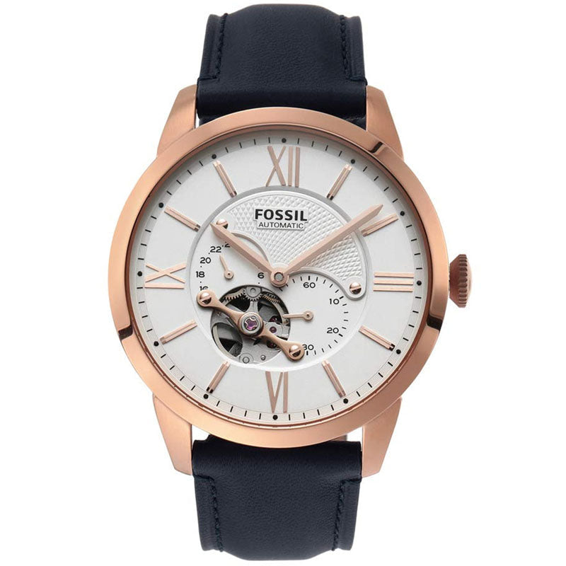 Fossil Townsman Automatic White Dial Navy Blue Leather Strap Watch for Men - ME3171 Watches Fossil   