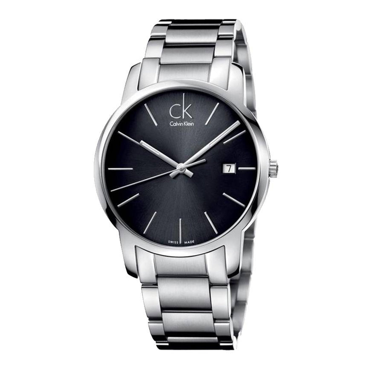 Calvin Klein City Date Black Dial Silver Steel Strap Watch for Men - K2G2G143 Watches Calvin Klein   