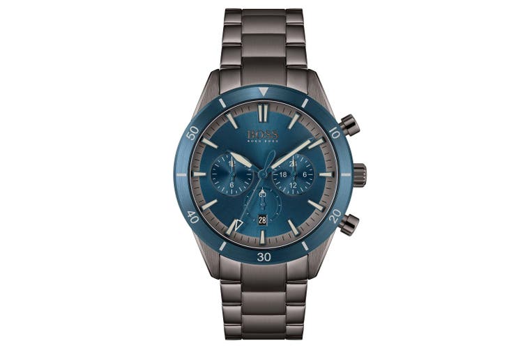 Hugo Boss Santiago Blue Dial Grey Steel Strap Watch for Men - 1513863 Watches Hugo Boss   