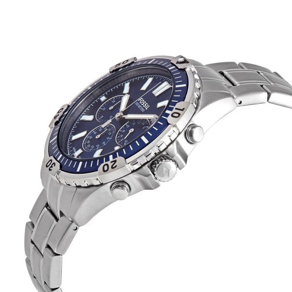 Fossil Garrett Chronograph Blue Dial Silver Steel Strap Watch for Men - FS5623 Watches Fossil   