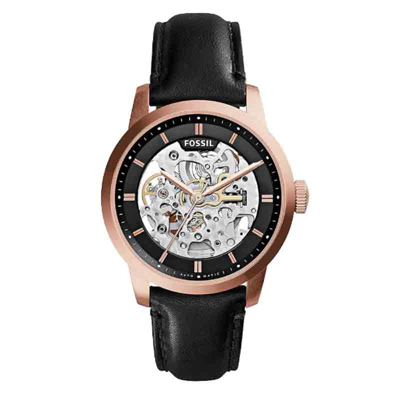 Fossil Townsman Automatic Skeleton Black Dial Black Leather Strap Watch for Men - ME3084 Watches Fossil   