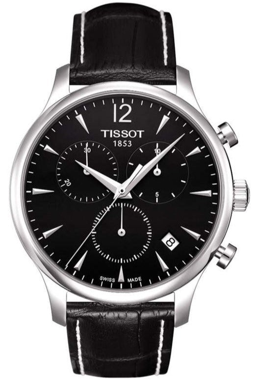 Tissot T Classic Tradition Black Dial Black Leather Strap Watch For Men - T063.617.16.057.00 Watches Tissot   