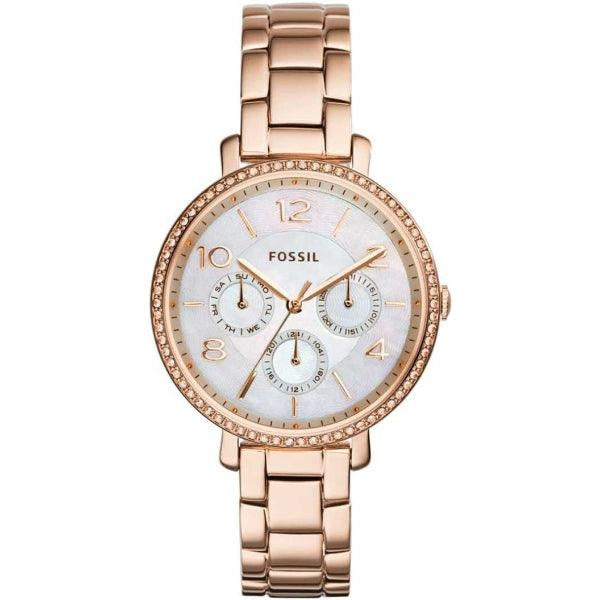 Fossil Jacqueline Multi Function Mother of Pearl Dial Rose Gold Steel Strap Watch for Women - ES3757 Watches Fossil   