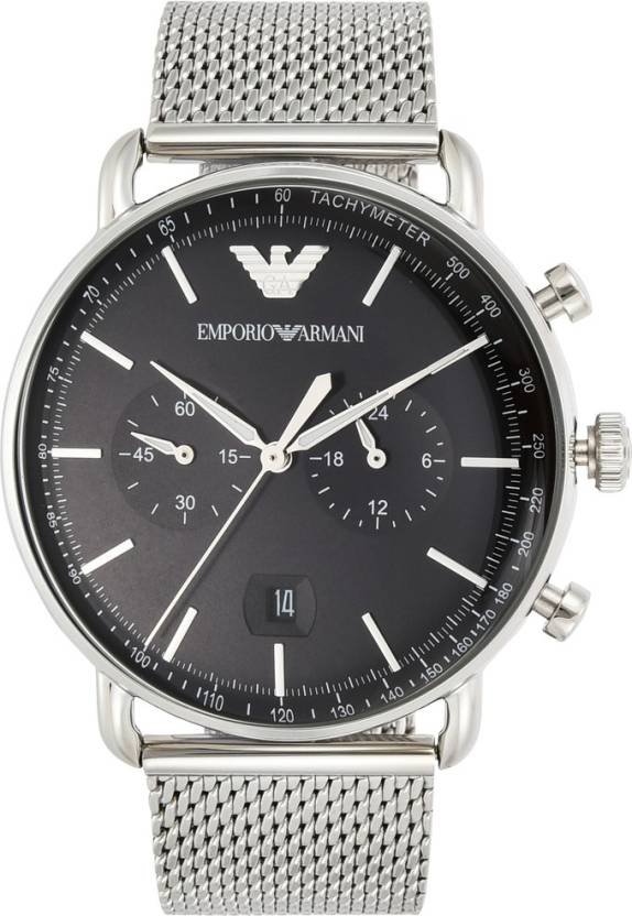 Emporio Armani Chronograph Black Dial Silver Mesh Bracelet Watch For Men - AR11104 Watches Emporio Armani   