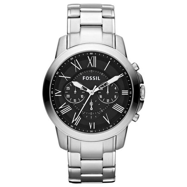 Fossil Grant Chronograph Black Dial Silver Steel Strap Watch for Men - FS4736 Watches Fossil   