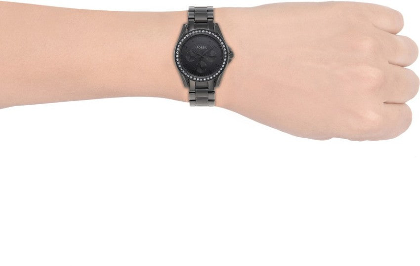 Fossil Riley Multifunction Black Dial Black Steel Strap Watch for Women - ES4519 Watches Fossil   