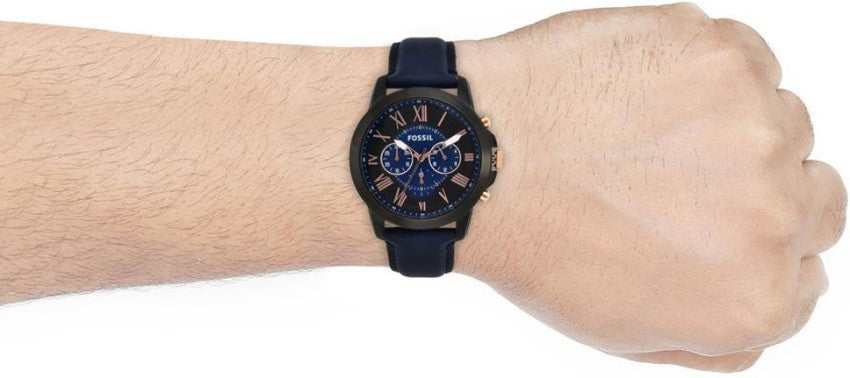 Fossil Grant Chronograph Black Dial Blue Leather Strap Watch for Men - FS5061 Watches Fossil   