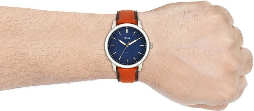 Fossil Minimalist Blue Dial Brown Leather Strap Watch for Men - FS5304 Watches Fossil   