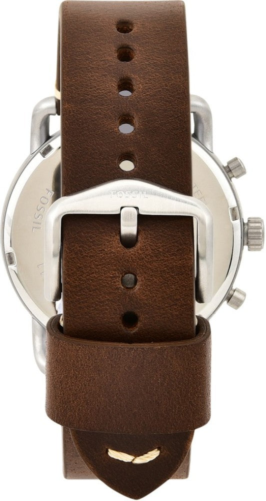 Fossil The Commuter White Dial Brown Leather Strap Watch for Men - FS5402 Watches Fossil   