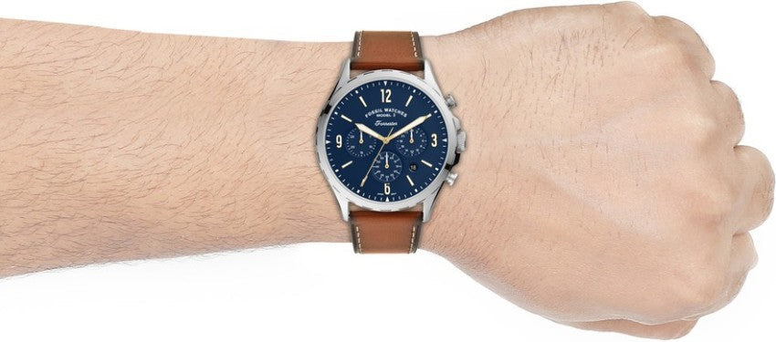 Fossil Forrester Chronograph Blue Dial Brown Leather Strap Watch for Men -  S5607 Watches Fossil   