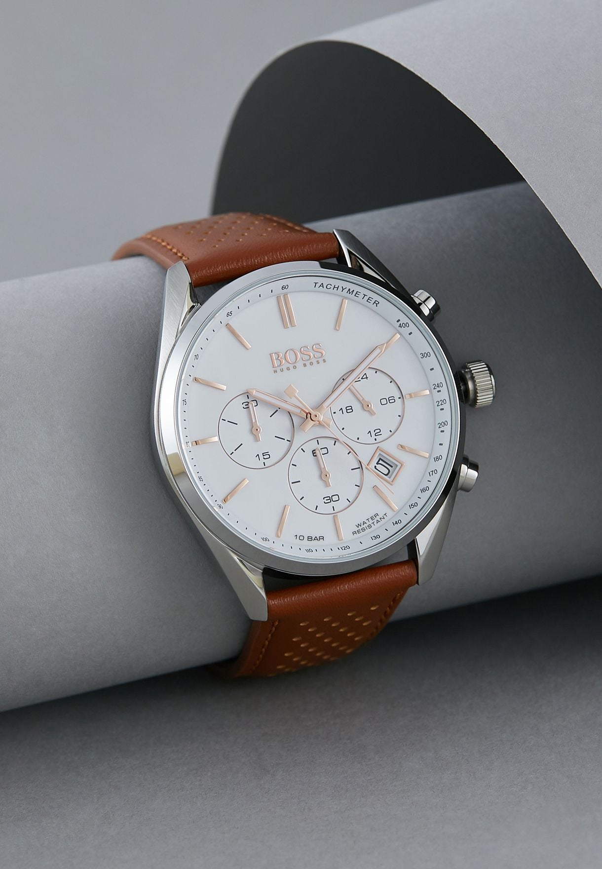 Hugo Boss Champion White Dial Brown Leather Strap Watch for Men - 1513879 Watches Hugo Boss   