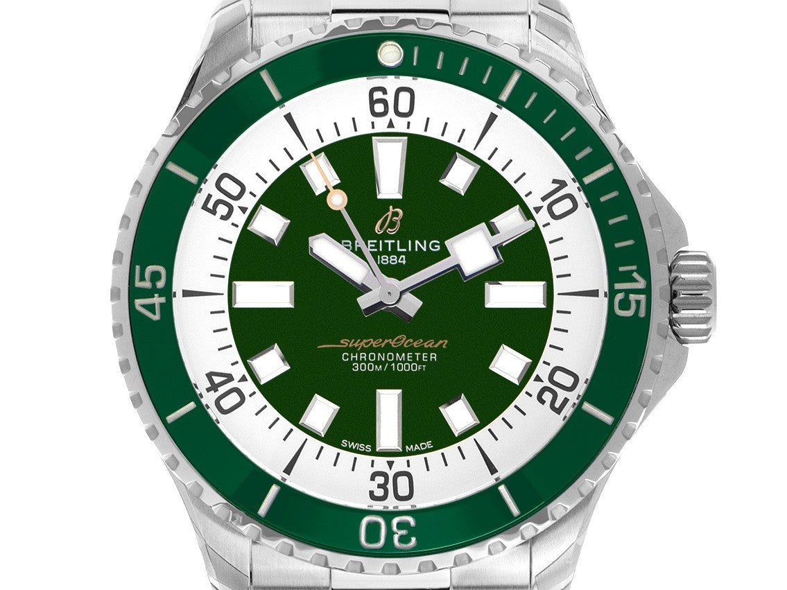 Breitling Superocean Automatic 44mm Navy Green Dial Green Rubber Strap Watch for Men - A17376A31L1A1 Watches Breitling   