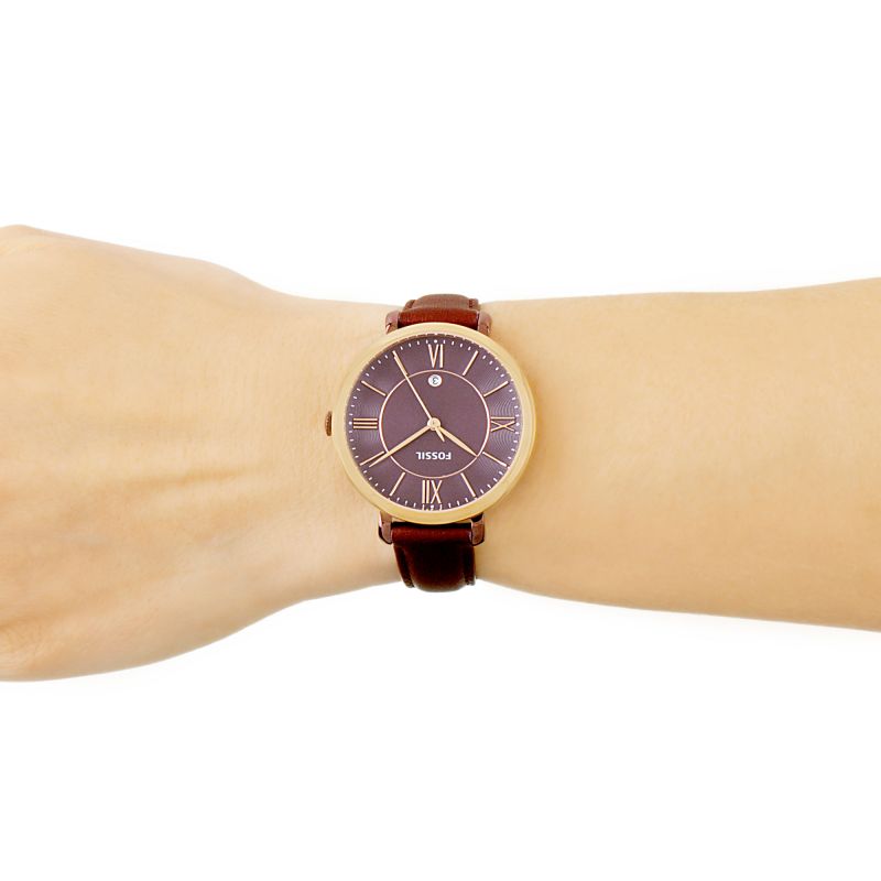 Fossil Jacqueline Burgundy Dial Burgundy Leather Strap Watch for Women  - ES4099 Watches Fossil   