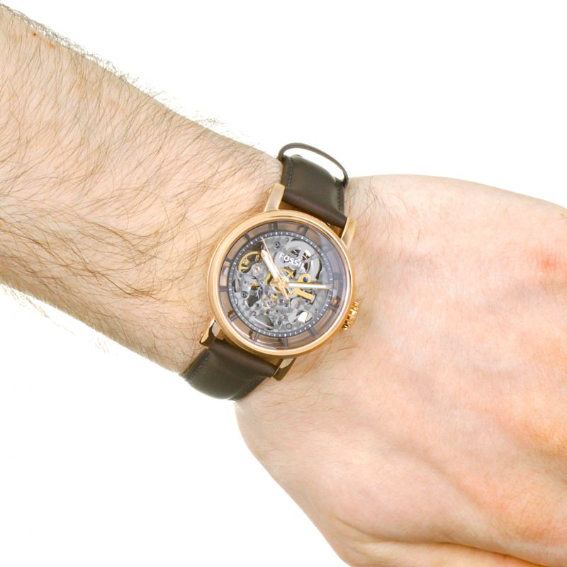 Fossil Boyfriend Automatic Skeleton Grey Dial Grey Leather Strap Watch for Women - ME3089 Watches Fossil   