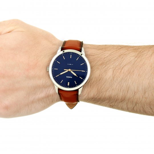 Fossil Minimalist Blue Dial Brown Leather Strap Watch for Men - FS5304 Watches Fossil   