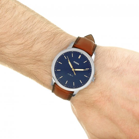 Fossil Minimalist Blue Dial Brown Leather Strap Watch for Men - FS5304 Watches Fossil   