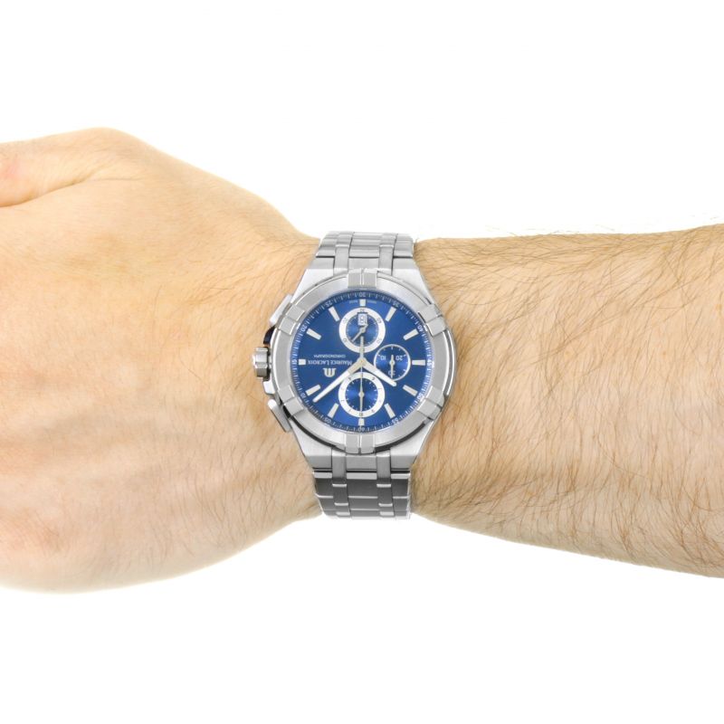 Maurice Lacroix Aikon Chronograph Blue Dial Silver Steel Strap Watch for Men - AI1018-SS002-430-1 Watches Maurice Lacroix   