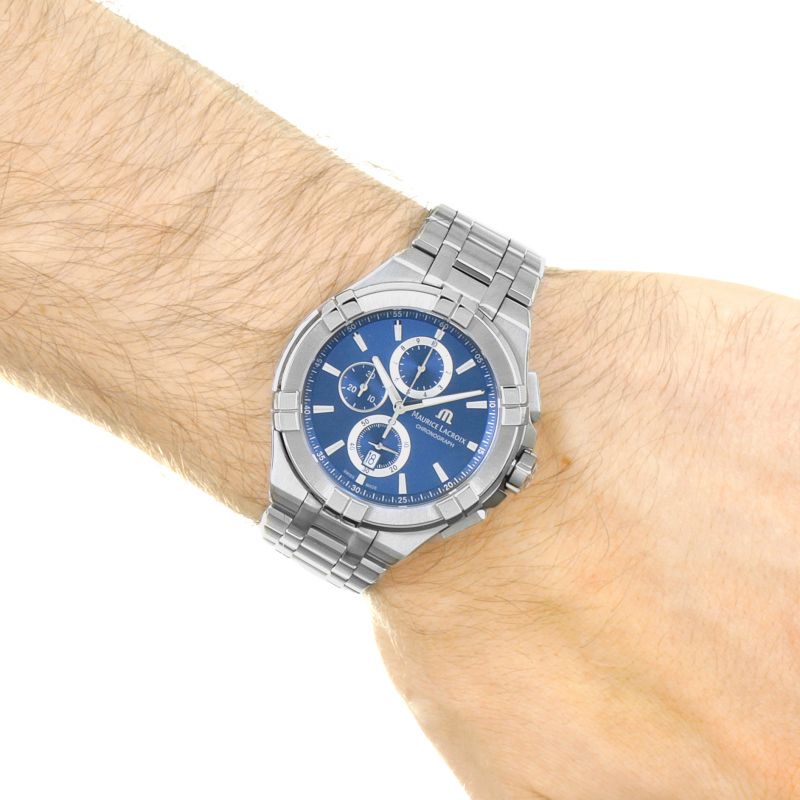 Maurice Lacroix Aikon Chronograph Blue Dial Silver Steel Strap Watch for Men - AI1018-SS002-430-1 Watches Maurice Lacroix   