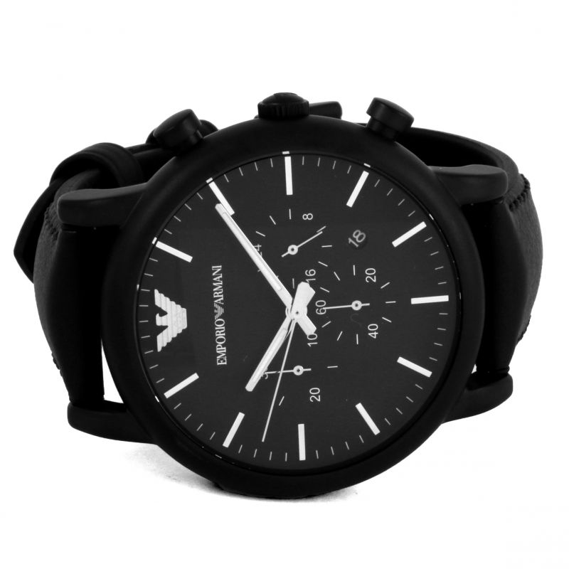 Emporio Armani Luigi Chronohraph Black Dial Black Leather Strap Watch For Men - AR1970 Watches Emporio Armani   