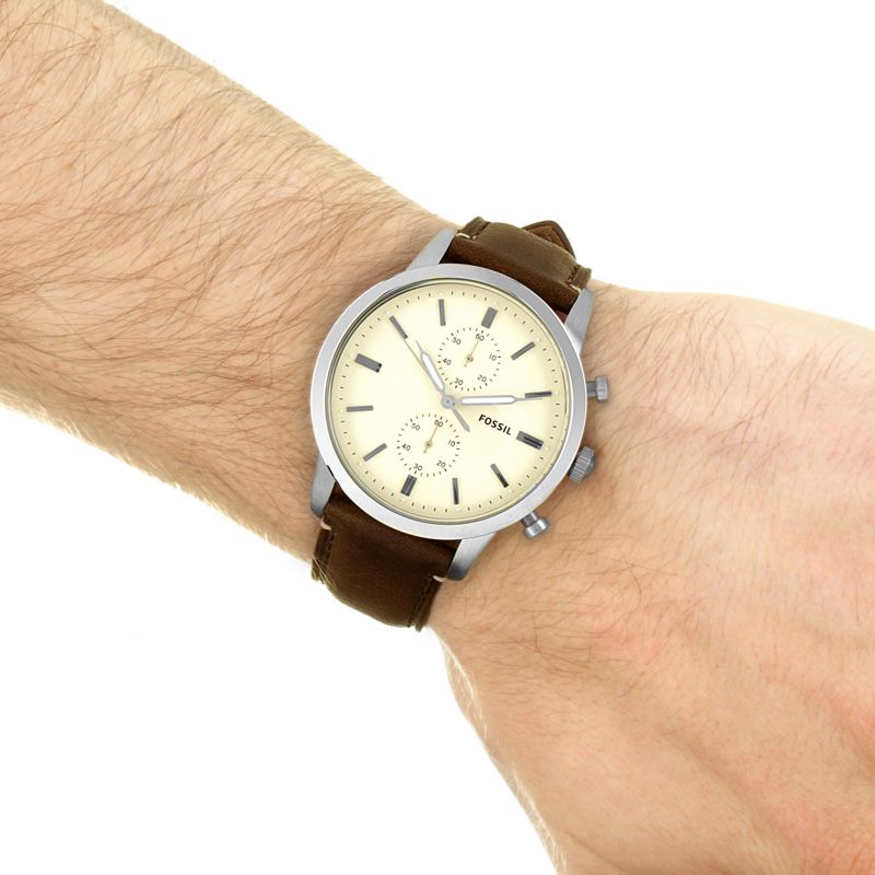 Fossil Townsman Chronograph White Dial Brown Leather Strap Watch for Men - FS5350 Watches Fossil   