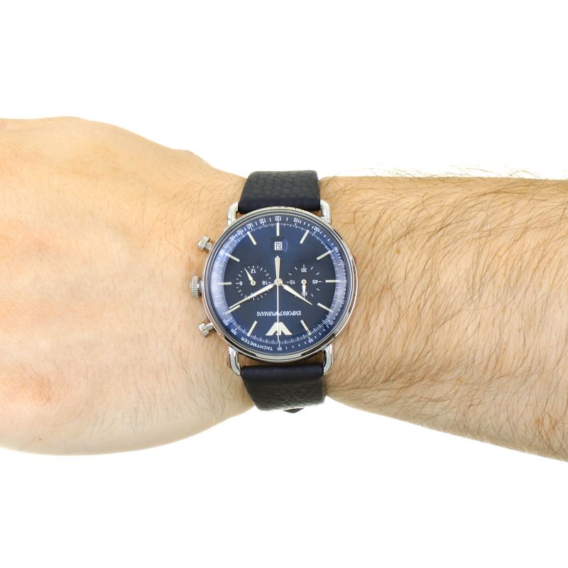 Emporio Armani Aviator Blue Dial Blue Leather Strap Watch For Men - AR11105 Watches Emporio Armani   