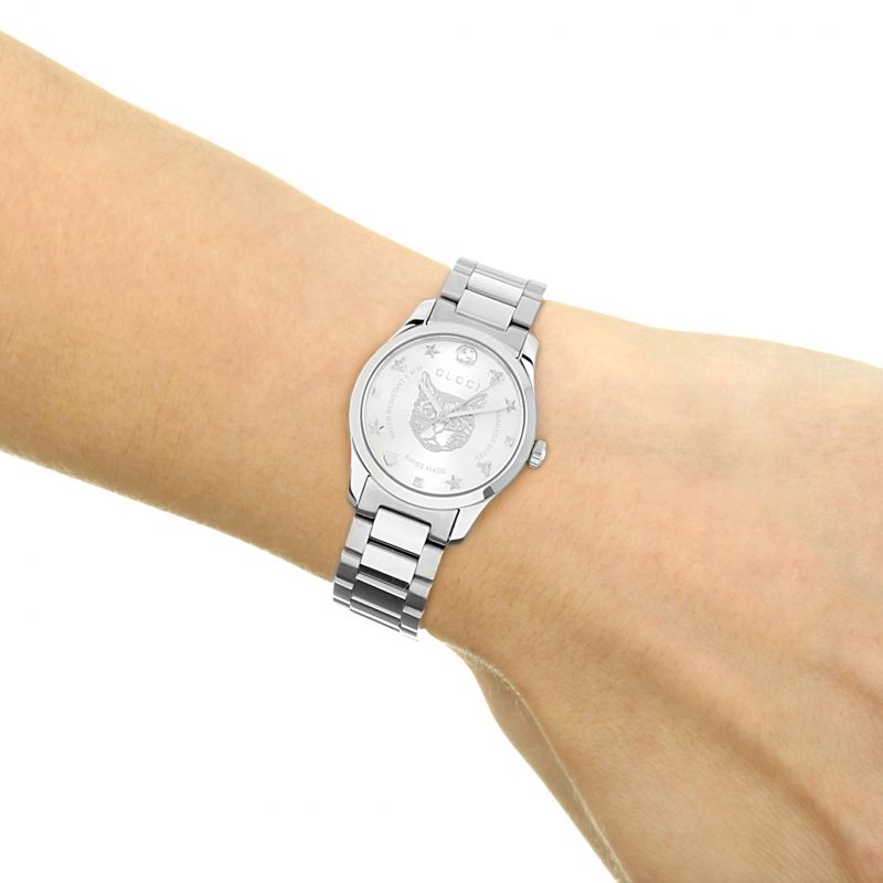 Gucci G Timeless Silver Dial Silver Steel Strap Watch For Women - YA126595 Watches Gucci   